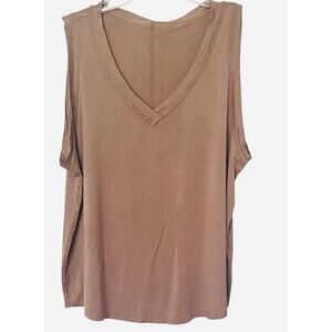 LYANER SLEEVELESS V-NECK PULL-OVER ACTIVEWEAR TOP, XL, TAN, CASUAL, WORKOUTS